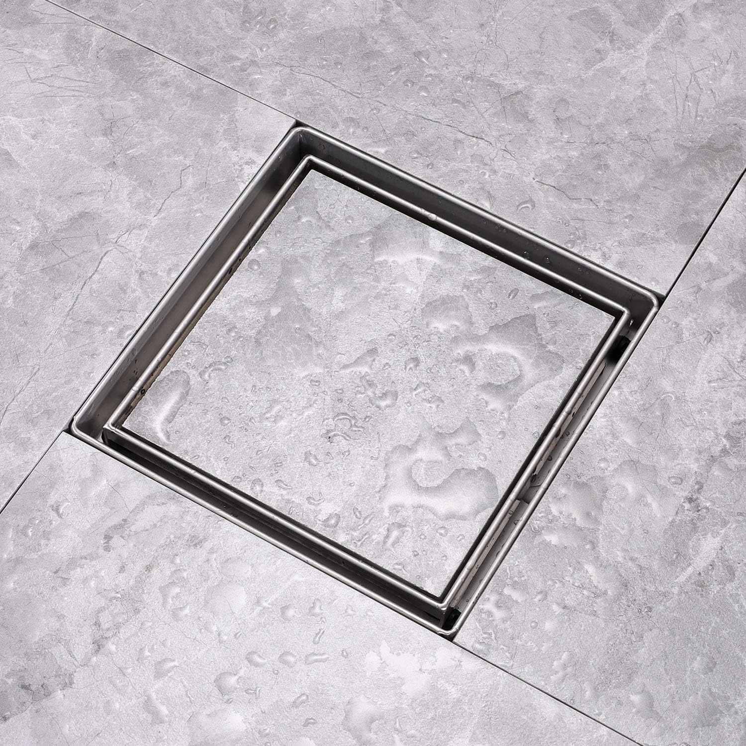 HomGif 5 Inch Square Shower Floor Drain Tile Insert SUS 304 Stainless Steel with removable Hair Strainer for Bathroom Kitchen