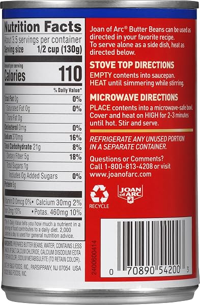 JOAN OF ARC BEANS, BUTTER BEANS, 15.5 OUNCE (PACK OF 12)