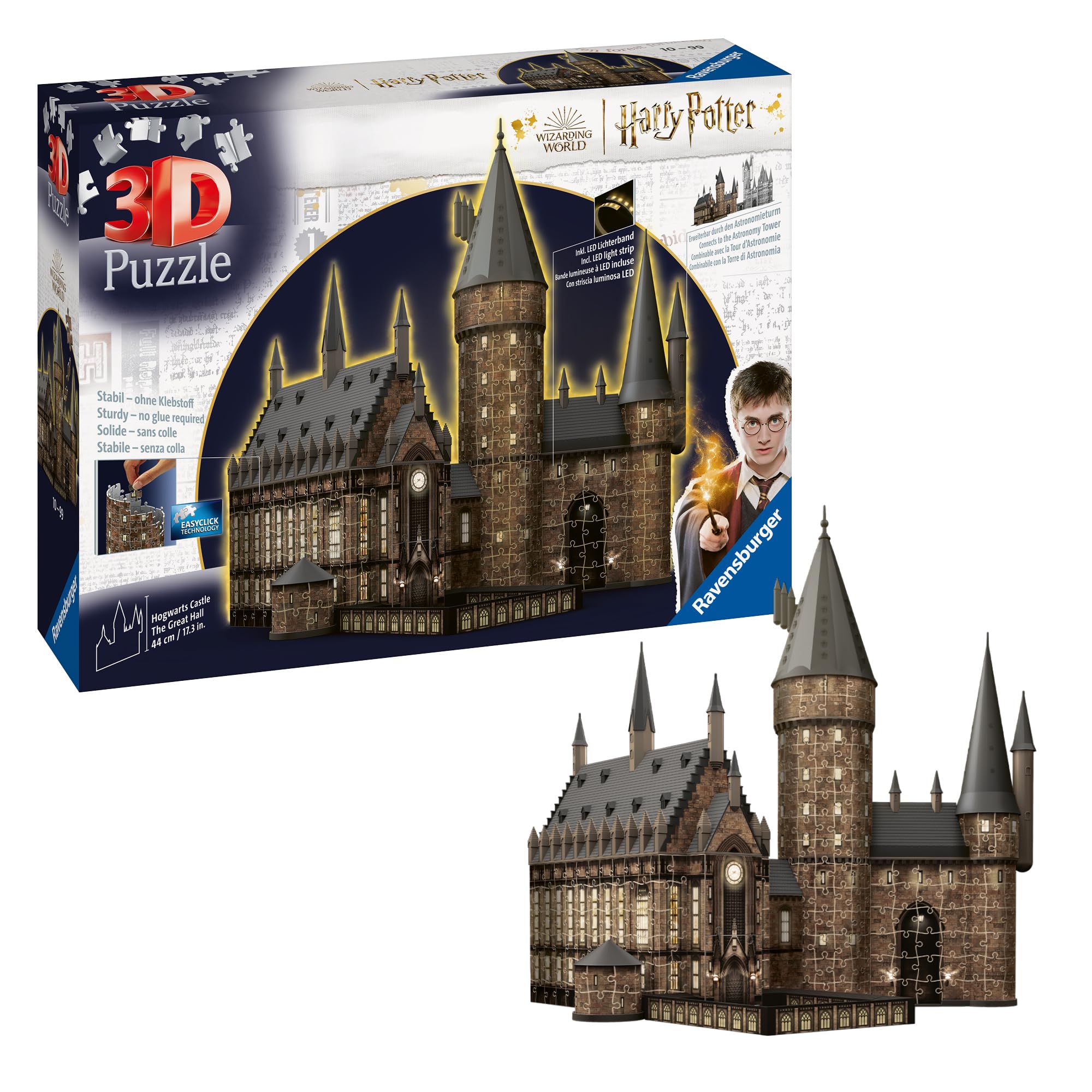 Ravensburger 3D Puzzle 11550 - Harry Potter Hogwarts Schloss - Die Große Halle - Night Edition - die beleuchtete Great Hall des Hogwarts Castle für alle Harry Potter Fans ab 10 Jahren