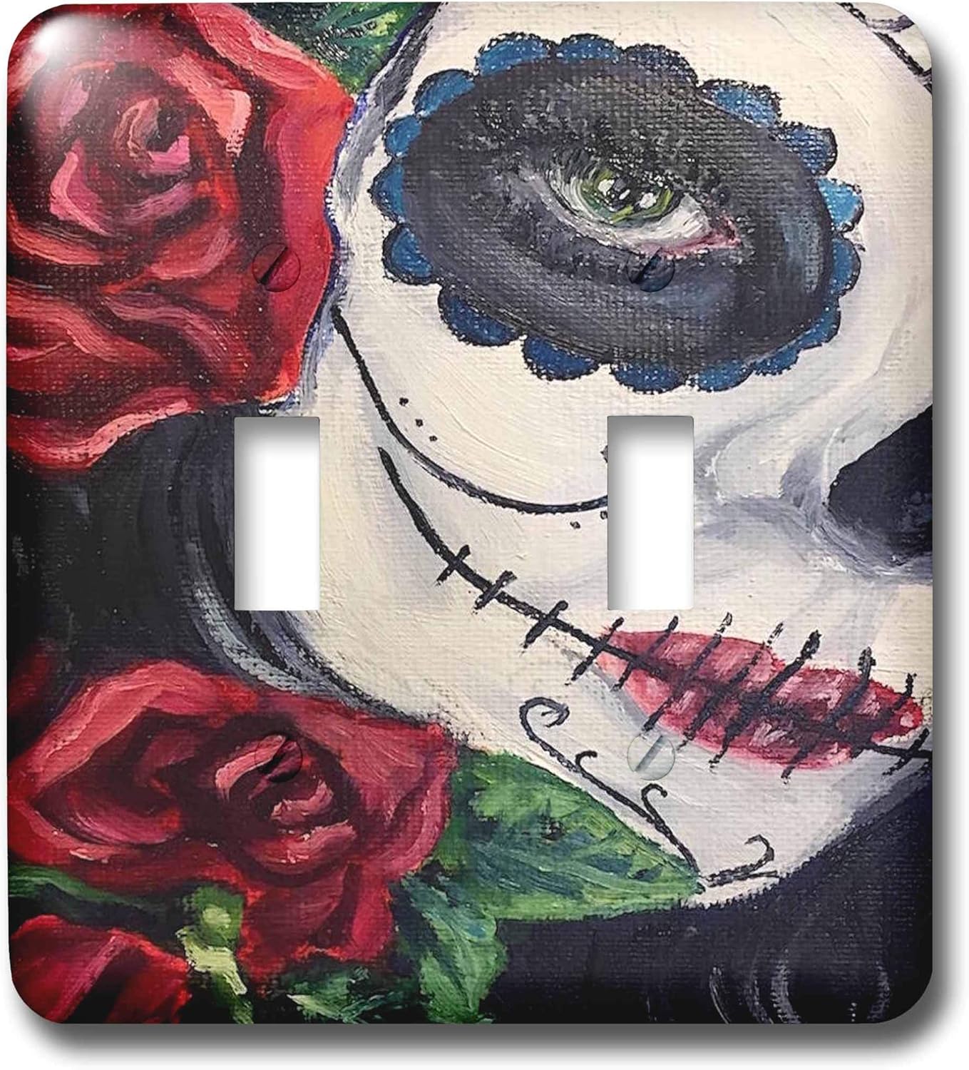 3dRose Melissa A. Torres Art Dia de los Muertos - Image of partial face of woman in Day of the Dead Makeup with roses - double toggle switch (lsp_287461_2)