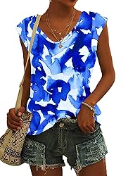 AUSELILY Womens Cap Sleeve T-Shirt Casual Loose Fit