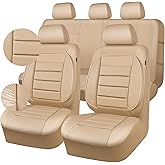 CAR PASS Leather Seat Covers Full Set Universal Water Resistant 3D Foam Back Support, Luxury Comfort Automotive 5 Seat Covers All Season Fit for SUV,Sedan,Van, Airbag Compatible Elegance (Beige)
