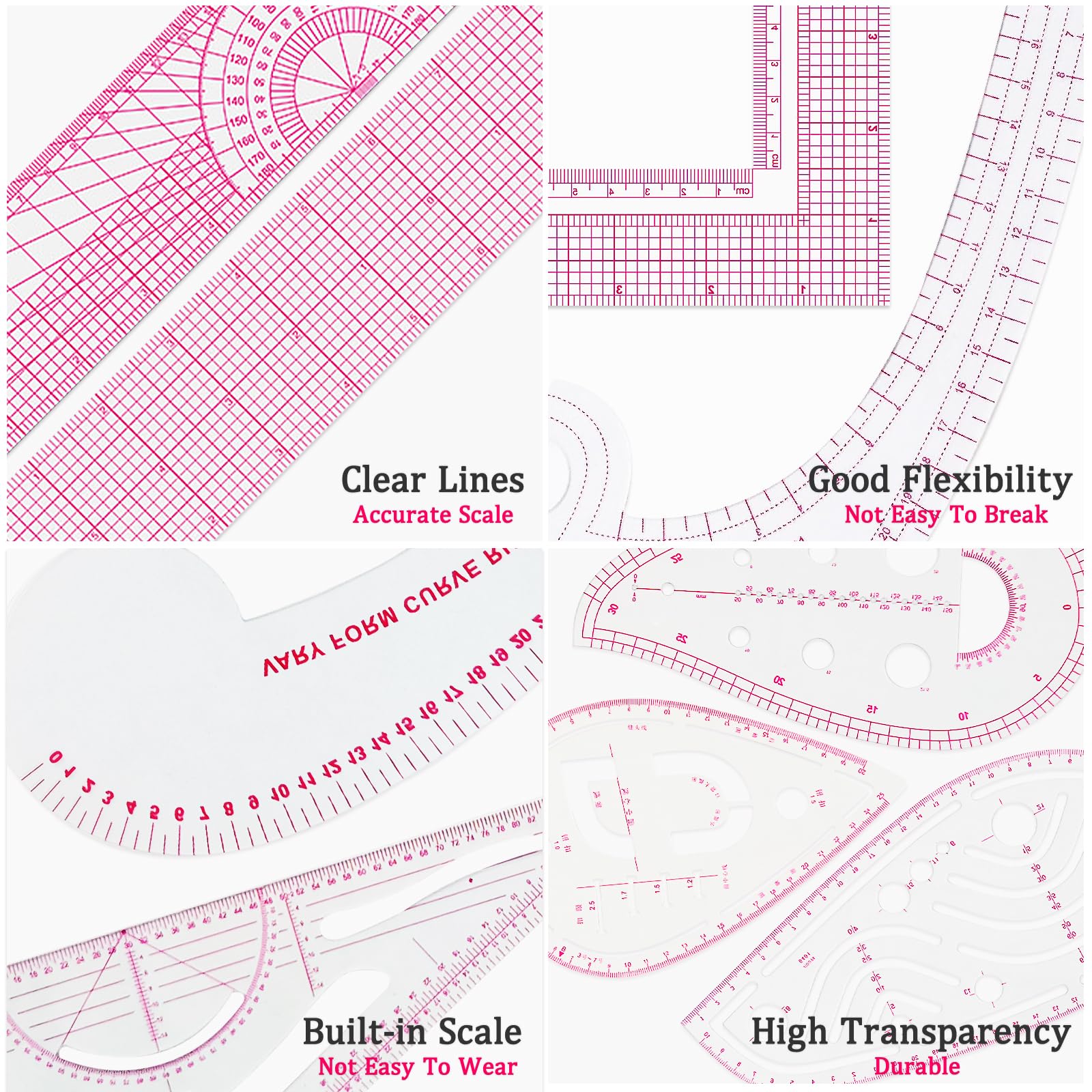 19 PCS Sewing Ruler Set, French Curve Ruler, Hip Curve Ruler,Sewing Templates, Tracing Wheel,Perfect for Designers, Pattern Maker and Tailors