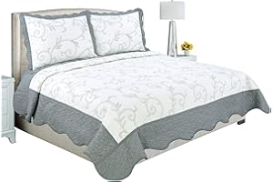 Marina Decoration Embroidered Coverlet Bedspread Ultra Soft Solid 2 Piece Summer Quilt Set with 1 Quilted Sham, Silver Color 