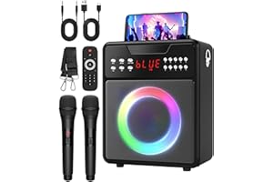 NBKLS Karaoke Machine for Adults, Portable Bluetooth Speaker with 2 Wireless Microphones and Lights Show, Karaoke Speaker with Bass & Treble, Supports for TWS,USB,FM,REC,AUX in,TF Card for Party/Meeting