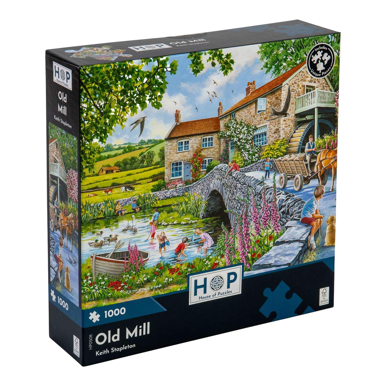 The House of Puzzles - Old Mill Jigsaw - 1000 Piece Jigsaws For Adults, Artist Illustrated, Scenic Landscape, Deluxe Puzzle Gifts
