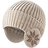 Winter Beanie Hats with Ear Flaps for Men Women,Fleece Lined Beanie Warm Winter Knitted Hat,Outdoor Windproof Knit Skull Cap