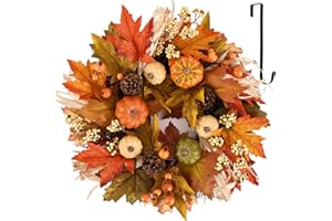 ANTIZZ Fall Wreaths for Front Door, 20inchs Autumn Wreath with Hangers Pumpkin Maple Autumn Harvest Wreath Fall Decorations for Home Ideal Thanksgiving Decorations Wall Window Party Decor Indoor Outdoor