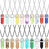 20 Pieces Hexagonal Crystal Necklaces Shape Gemstone Pendant Necklaces Pointed Chakra Stone Chain Necklaces with 20 Inch Chain and 18 Inch Leather Cords