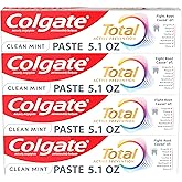 Colgate Total Fluoride Toothpaste, Clean Mint, 4 Pack, 5.1 oz | Anticavity Fluoride Toothpaste, Clinically Proven Formula Fights Plaque Bacteria, Gingivitis, Tartar, Sensitivity, Bad Breath