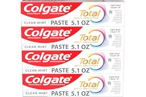 Colgate Total Active Prevention Clean Mint Toothpaste, Anticavity Fluoride Toothpaste, Clinically Proven Formula That Fights Plaque Bacteria, Mint, 4 Pack, 5.1 oz