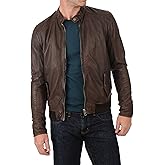 LEATHER FARM Men's Lambskin Leather Bomber Motercycle Jacket