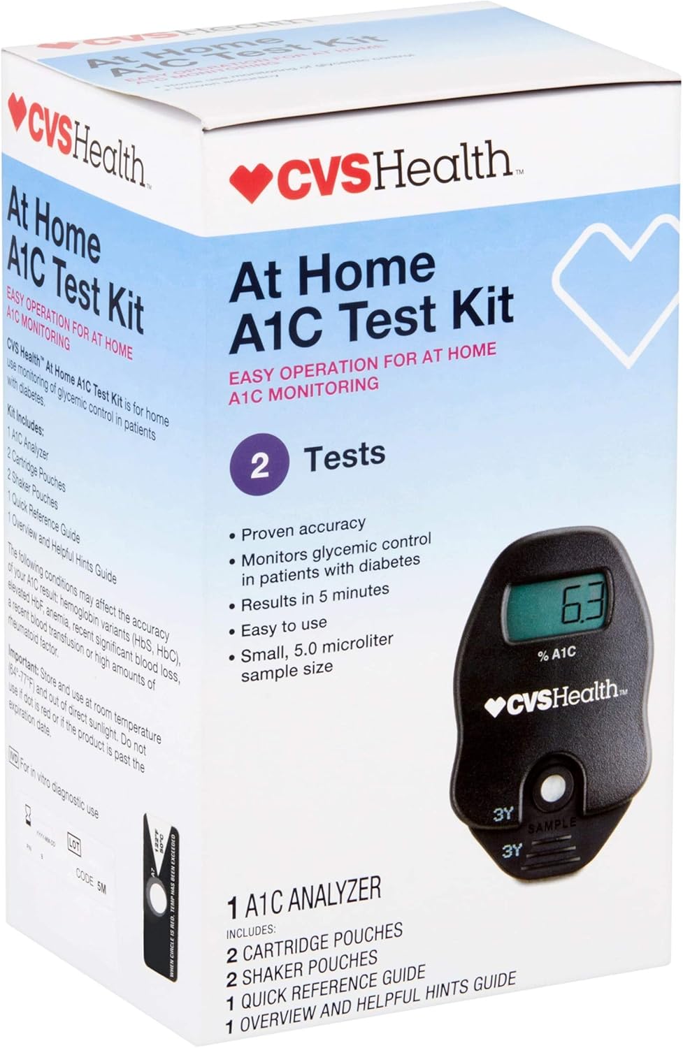 CVS A1C At Home Test Kit, Home Use Monitoring of Glycemic Control, Easy Operation for at home A1C Monitoring: Health & Personal Care