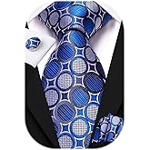 Hi-Tie Silk Ties for Men Plaid Paisley Striped Necktie Pocket Square Cufflinks Set Formal Business