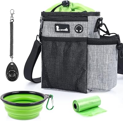 pecute Large Dog Treat Pouch Bag Water Bottle Holder Grey 5 Pockets
