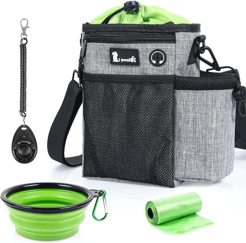 pecute Large Dog Treat Pouch Bag Water Bottle Holder Grey 5 Pockets