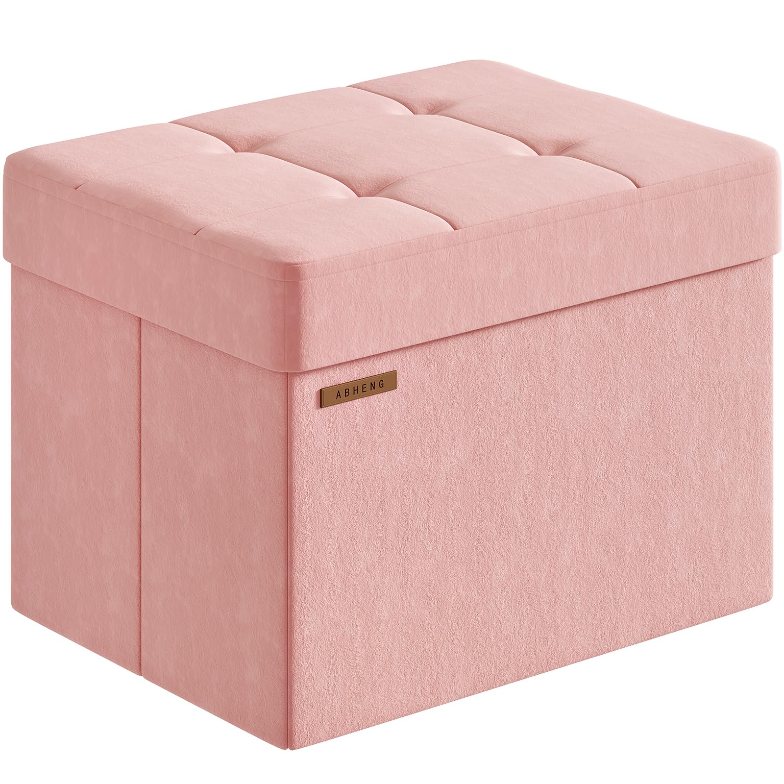 ABHENG Folding Storage Ottoman, Velvet Storage Bench, Footrest, Bed End Stool, Footstool, for Living Room, Bedroom and Office,31 x 41 x 31 cm, 200 kg Load Capacity,Jelly Pink,ASND03P
