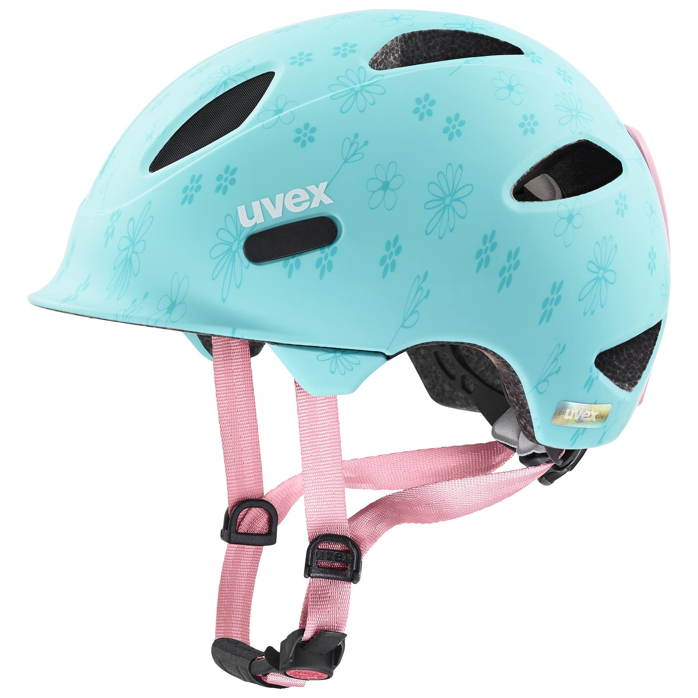uvex Oyo Style - Lightweight Kids Bike Helmet for Children - Individual Fit - Upgradeable with an LED Light - Flowers Cyan Matt - 50-54 cm
