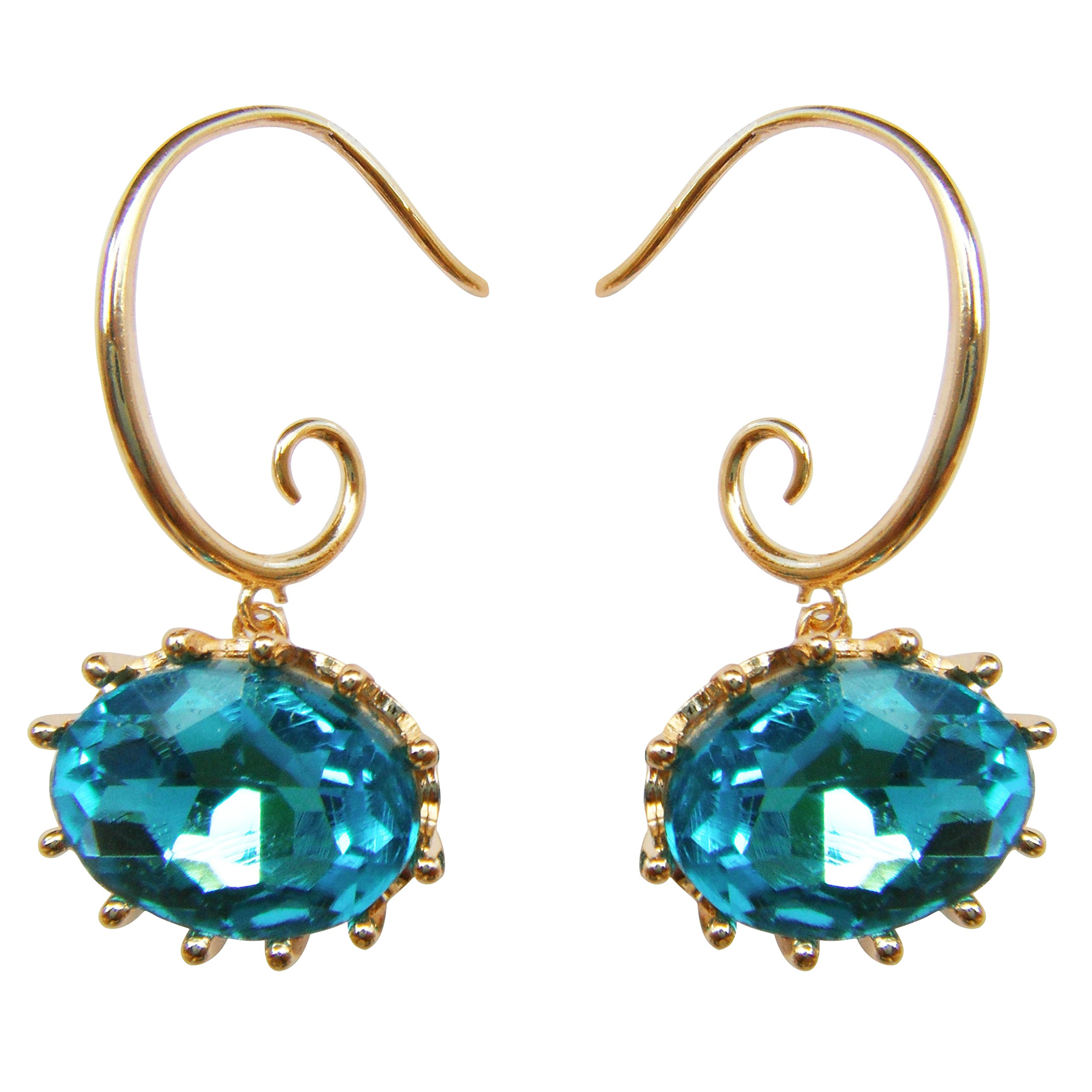 Navachi 18k Gold Plated Crystal Flower Basket Blue Zircon Az1321e Dangle Drop Earrings