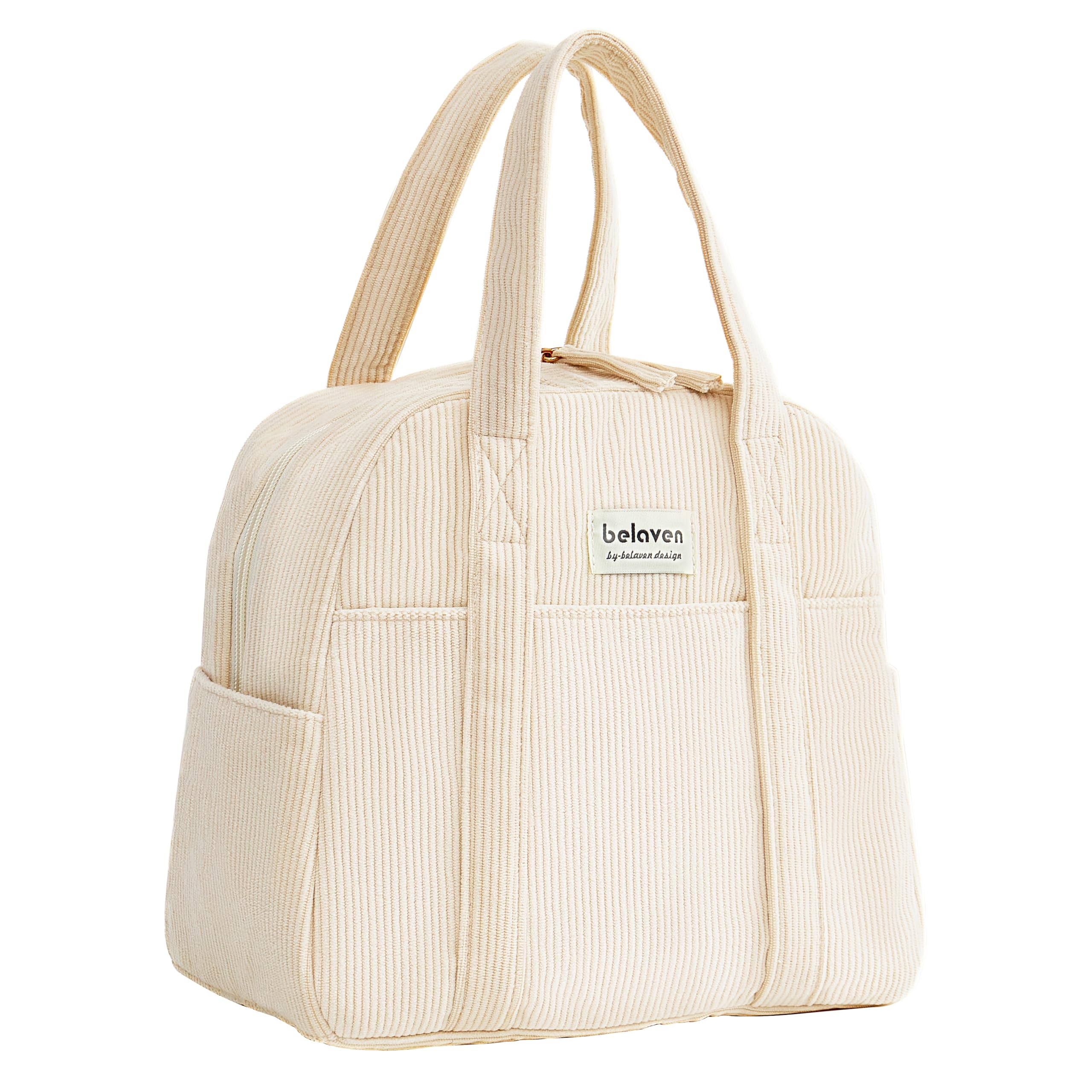 Photo 1 of belaven Insulated Lunch Bag for Women, 6-Hour Cold Retention Cooler Tote with Sturdy Handle, 15-Can Spacious Capacity, Leakproof Corduroy Fabric & Aluminum Foil Lining, (Beige)