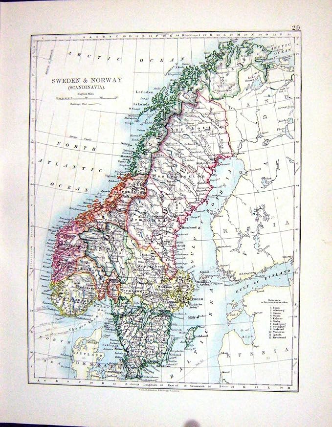 Amazon ジョンソンの骨董品の地図18のスウェーデンノルウェースカンジナビアデンマークユトランド半島 アートフレーム ポスター オンライン通販