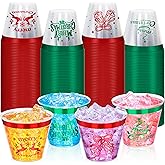Upigi 100 Pcs Christmas Party Cups,9Oz Merry Christmas Plastic Cups,Heavy Duty Christmas Tree Bell Deer Clear Disposable Plasitc Tumblers Wine Cup for Xmas Party,Holiday,Birthday