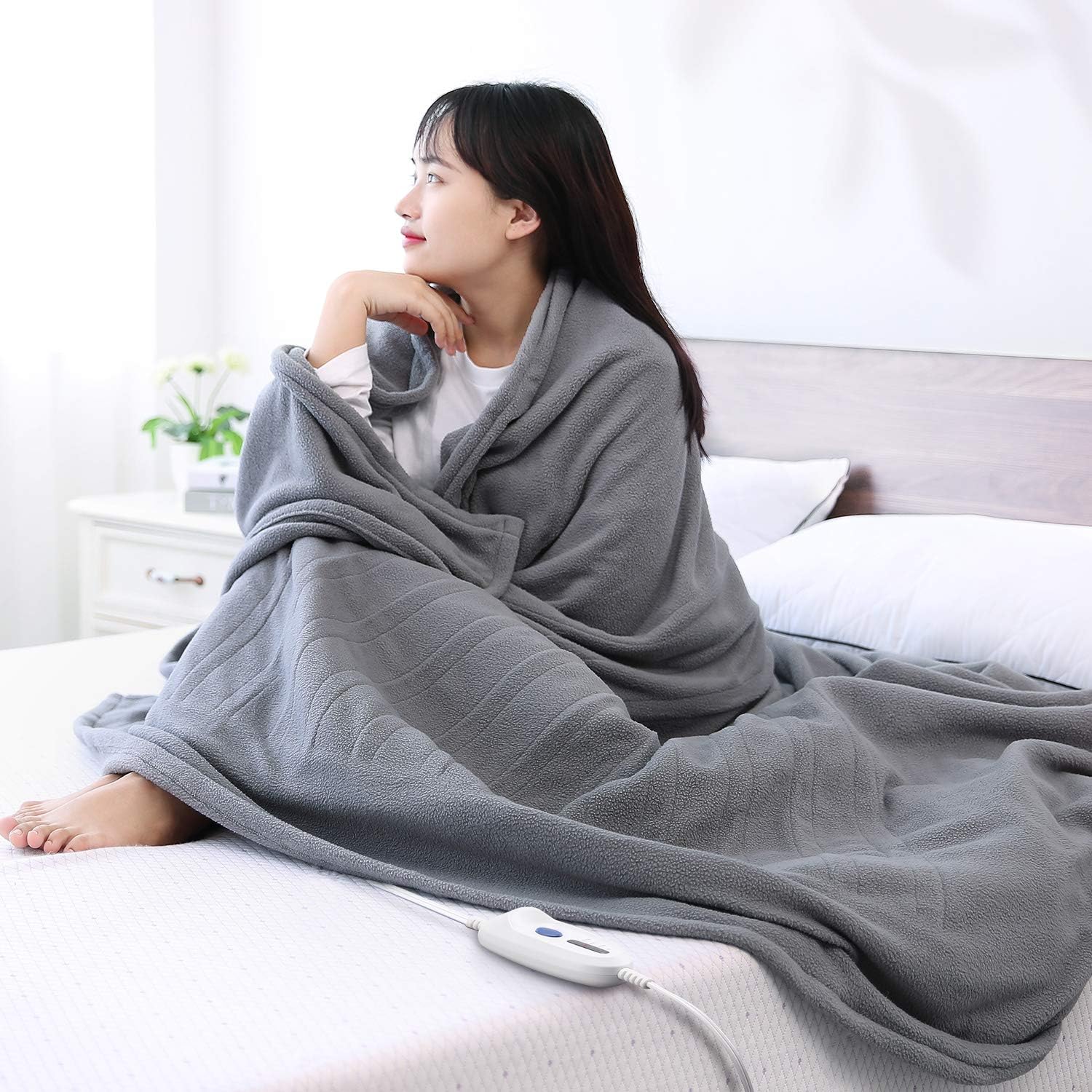 MaxKare Electric Heated Blanket Full Size 77'' x 84'' Heated Throw for Whole Body Warming & Extra Large Size, 4 Heating Levels and 10H Auto-Off with Overheating Protection - Grey: Home & Kitchen