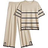 Ekouaer Lounge Set for Women Travel Outfits 2 Piece Sets Short Sleeve Sweater Top Wide Leg Long Pants Loungewear