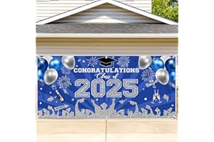 Avezano 2025 Graduation Garage Door Banner Congratulations Class of 2025 Garage Door Cover Backdrop Blue Silver Congrats Grad Party Decoration Background 6 x 13 ft (Blue Silver)