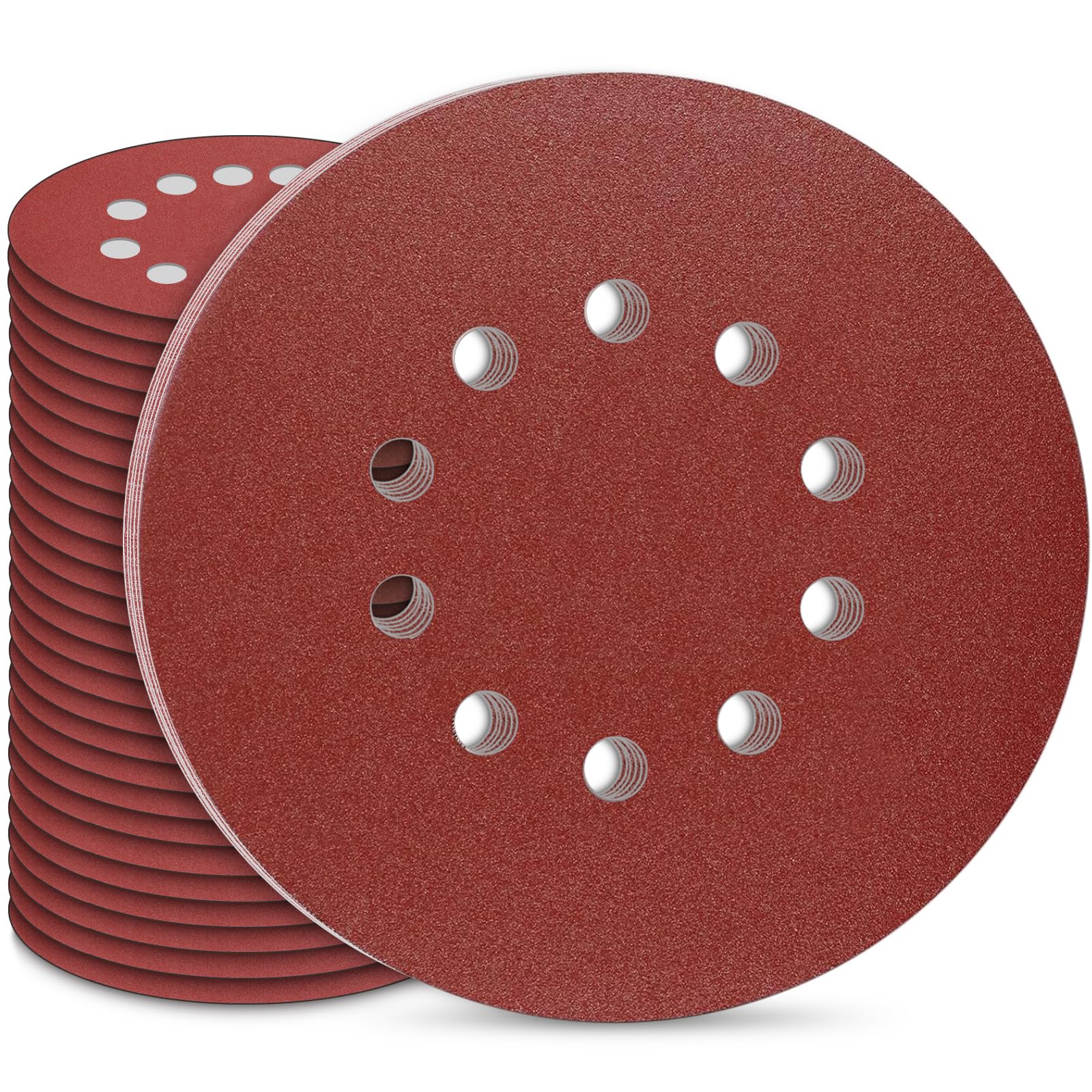 STEBRUAM 225mm Sanding Discs 30Pcs 10 Hole Hook & Loop Sanding Pads, Grit 150 for Drywall & Orbital Sanders