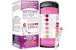 Nurse Hatty 150 - The ORIGINAL - PERFORMANCE-TESTED - USA-made Ketone Test Strip w Built-in Color Chart – Free Keto eBook & App - Urine Test for Ketogenic, Ketosis, Low Carb, Atkins & Paleo Diets – XL