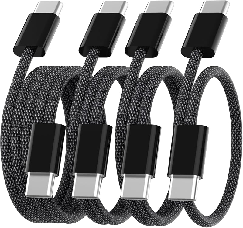 USB C auf USB C Kabel 60W：[2M+1M+1M+0.5M] 4Stück Ladekabel USBC USBC Schnellladekabel Nylon Datenkabel USB Typ C Ladekabel Kompatibel mit iPhone 17 16 15 Galaxy S26 S25 S24 S23 iPad MacBook