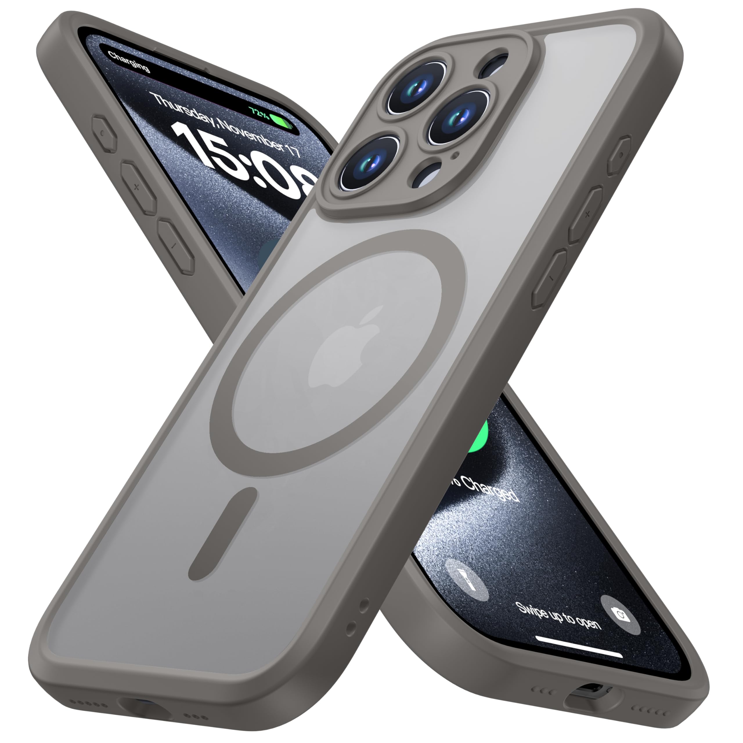 Photo 1 of ImpactStrong Magnetic Guard Designed for iPhone 15 Pro Case [Camera Protection] [Military Grade Drop Tested] [Compatible with MagSafe] Slim Translucent Matte Phone Case (6.1") - Gray