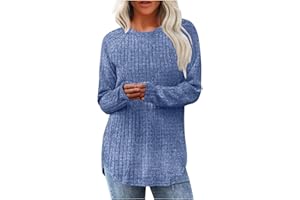 VOGFFR Fall Shirts for Women 2024 Casual Long Sleeve Tunic Tops Dressy Cable Knit Sweater Loose Fit Crew Neck T Shirts