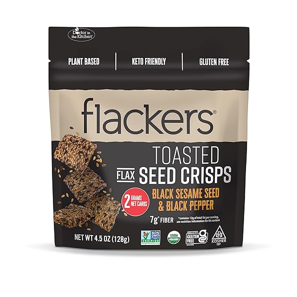 FLACKERS BLACK SESAME & BLACK PEPPER FLAXSEED CRACKERS,...