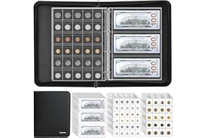 HONTOM Coin Collection Album Holder for Collectors, 400 Pockets Fireproof Coin Collection Book & 36 Paper Money Organizer Binder for Coin Currency Collection Supplies,Pennies,Bill,Tokens,Badges