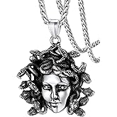 FaithHeart Greek Poseidon/Medusa Pendant Necklace for Men Women, Silver/Black/Gold Stainless Steel Ancient Greece Protection Necklace Mens Amulet Jewelry