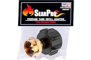 Searpro 1lb Propane Tank Refill Adapter Gas Cylinder Tank Coupler - Universal QCC1 Type1 Fits 1 Pound Propane Tanks - Fill Adapter Throwaway Disposable Bottle – No Filler Hose Or Grill Gauge