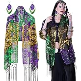 Breathffy Mardi Gras Costume for Women Mardi Gras Outfit Accessories Glitter Shawl Scarf with Earrings for Masquerade Carnival Party