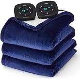 Bedsure Electric Blanket Queen Size - Dual Control Heated Blanket Queen, Fast Heating with 10 Time Settings & 10 Heat Settings, Warm Gift for Grandma (84x90 inches, Pageant Blue)