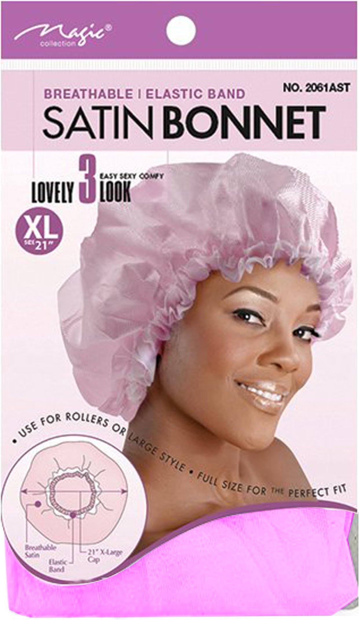 Magic X-Large 21'' Breathable Satin Bonnet with Elastic Band Pink