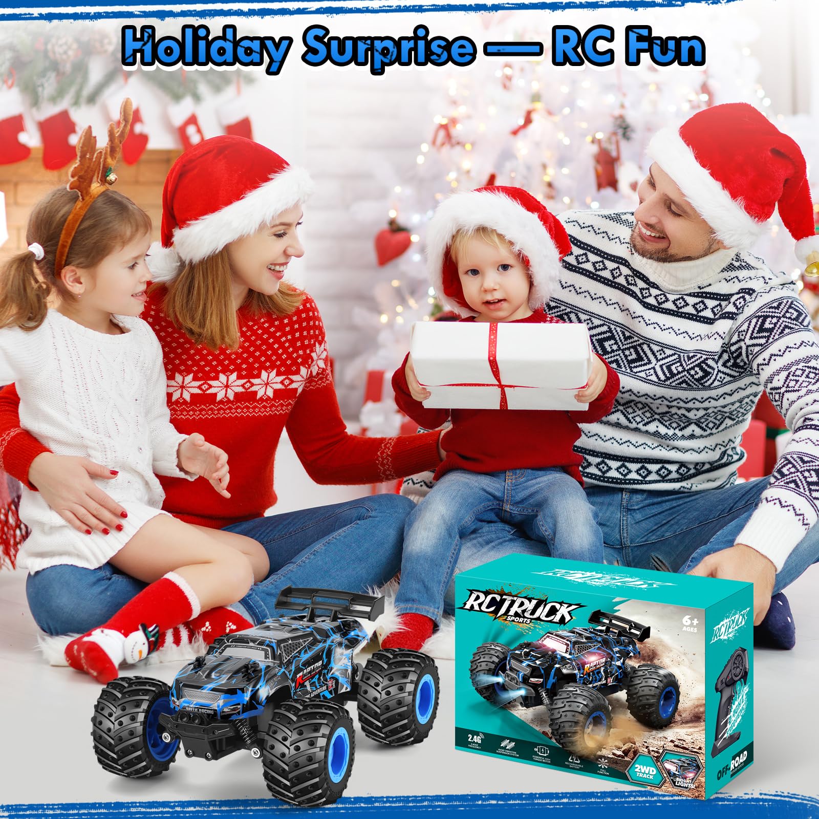 Remote Control Car, 1:18 Scale Rc Cars, All-Terrain RC Truck with LED Light, 20KM/H, Rechargeable, 2WD, 2.4GHz, Sturdy PVC Shell, Remote Control Truck for Boys 4-7 8-12, Beginner