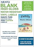 Neato Blank White Full Sheet Printable Labels - Water Resistant Glossy Vinyl Printable Sticker Paper - 10 Sheets - Online Design Label Studio Included