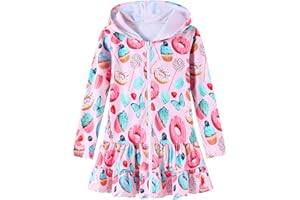 Ghteas Girls Swim Cover Up Dress Long Sleeve Hooded Zip Up Bathing Suit Cute Ruffle Coverup Kids Pool Beach Robe 4-10Y