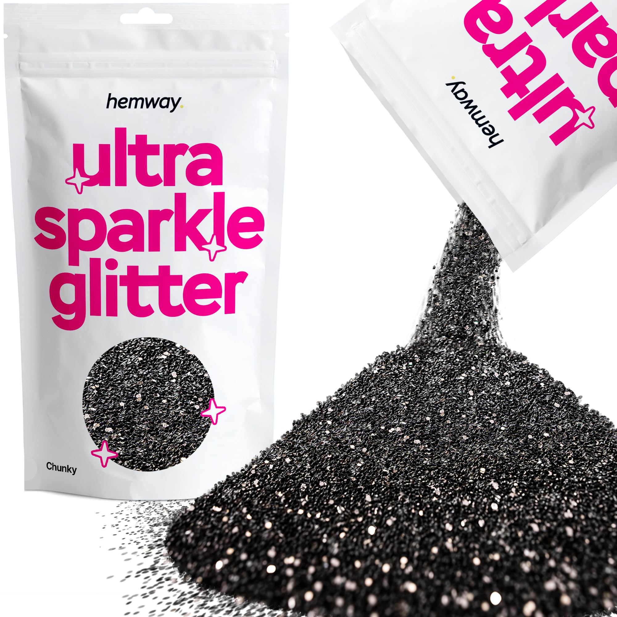 Hemway Ultra Sparkle Glitter Black 100g Chunky | Glitter for Arts & Craft, Makeup, Nail Art, Crafting, Card Making, Sparkle Decoration