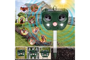PROTECKER Ultrasonic Animal Repellent Outdoor,Solar Cat Repellent Outdoor with Motion and Light Sensor and Sound,Cat Bird Deer Squirrel Ultrasonic Animal Pest Repeller Deterrent Devices for Yard