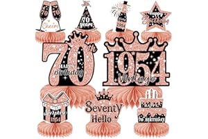 MAOYUES 9Pcs 70th Birthday Decorations Honeycomb Centerpieces for Women, Rose Gold Pink Happy 70 Birthday Table Toppers Party Supplies, seventy Years Birthday Party Decorations Supplies