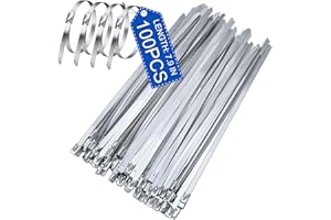 Deecam Stainless Steel Zip Ties - 100pcs, 7.9 inch Heavy Duty Metal Cable Ties for Outdoor Fence Wire, Vehicles, Cables, Exhaust Pipes