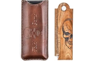Menesia Men's Pocket Comb,Folding Wooden Beard Comb with Leather Travel Case,Green Sandalwood Hair Combs Set for Men(Skeleton)