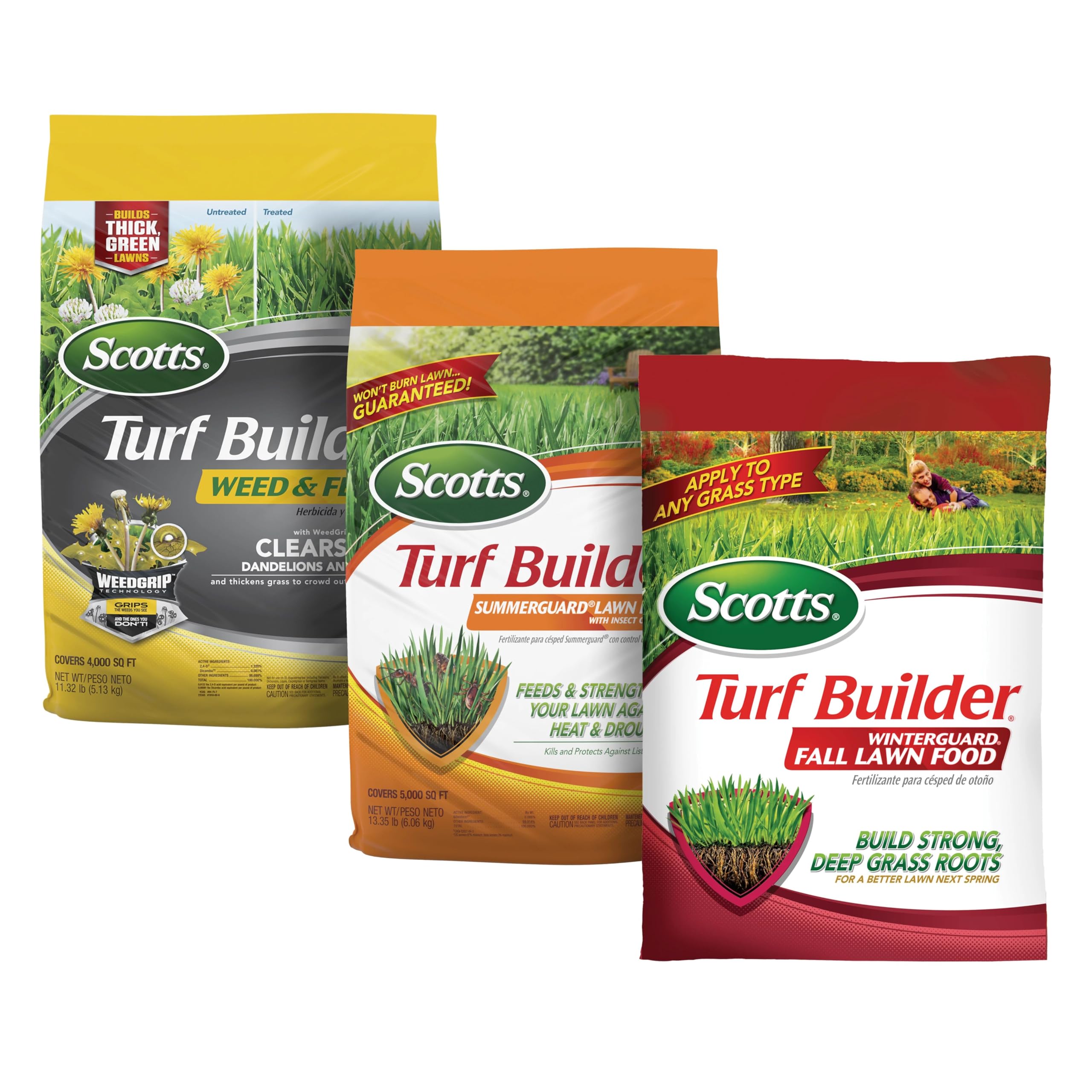 Scotts Turf Builder 3-Bag Lawn Care Bundle for Small, Northern Lawns with Weed & Feed5, SummerGuard and WinterGuard, Weed Killer, Insect Killer, Grass Fertilizer Image